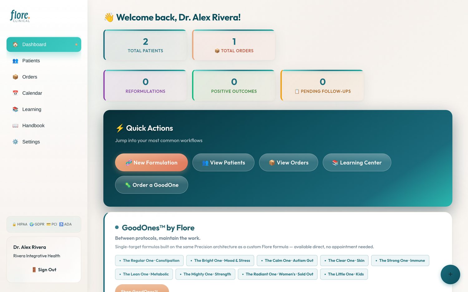 Flore Clinical provider dashboard