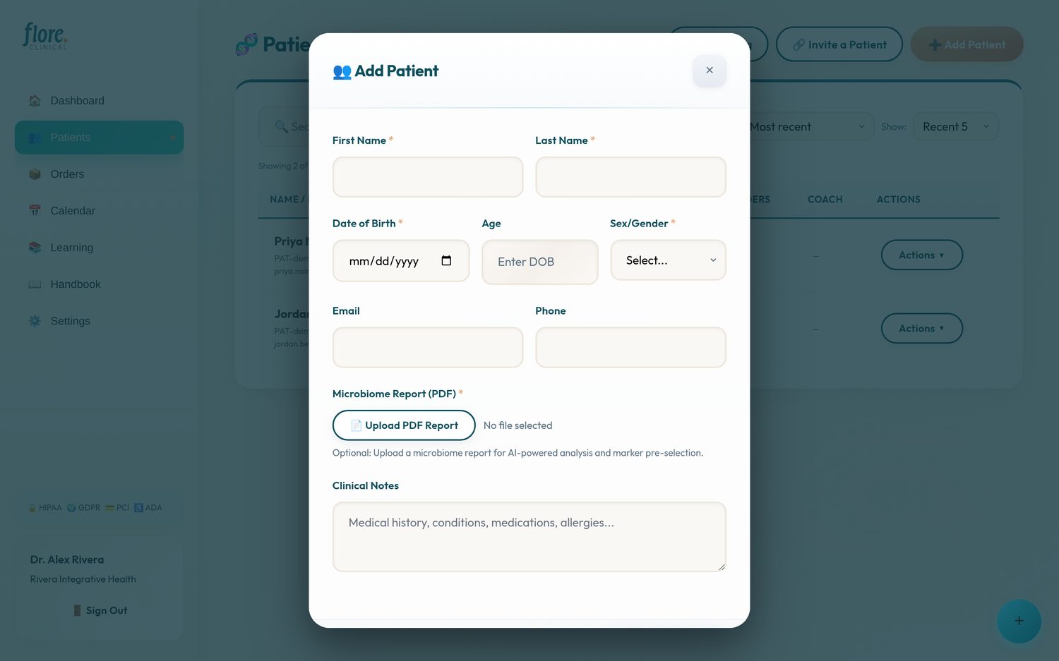Add a patient form in the Flore Clinical portal
