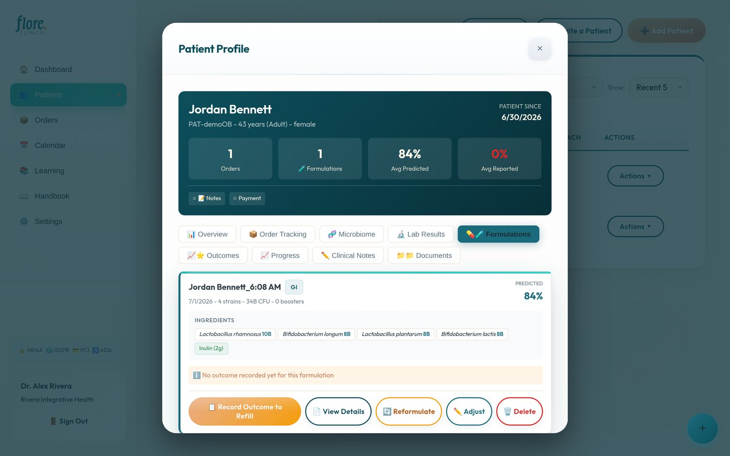 Formulation detail card in the Flore Clinical portal