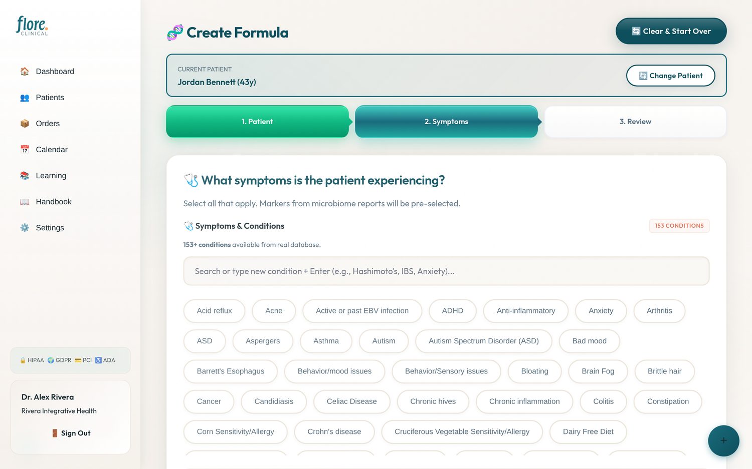 Create formula order builder in the Flore Clinical portal