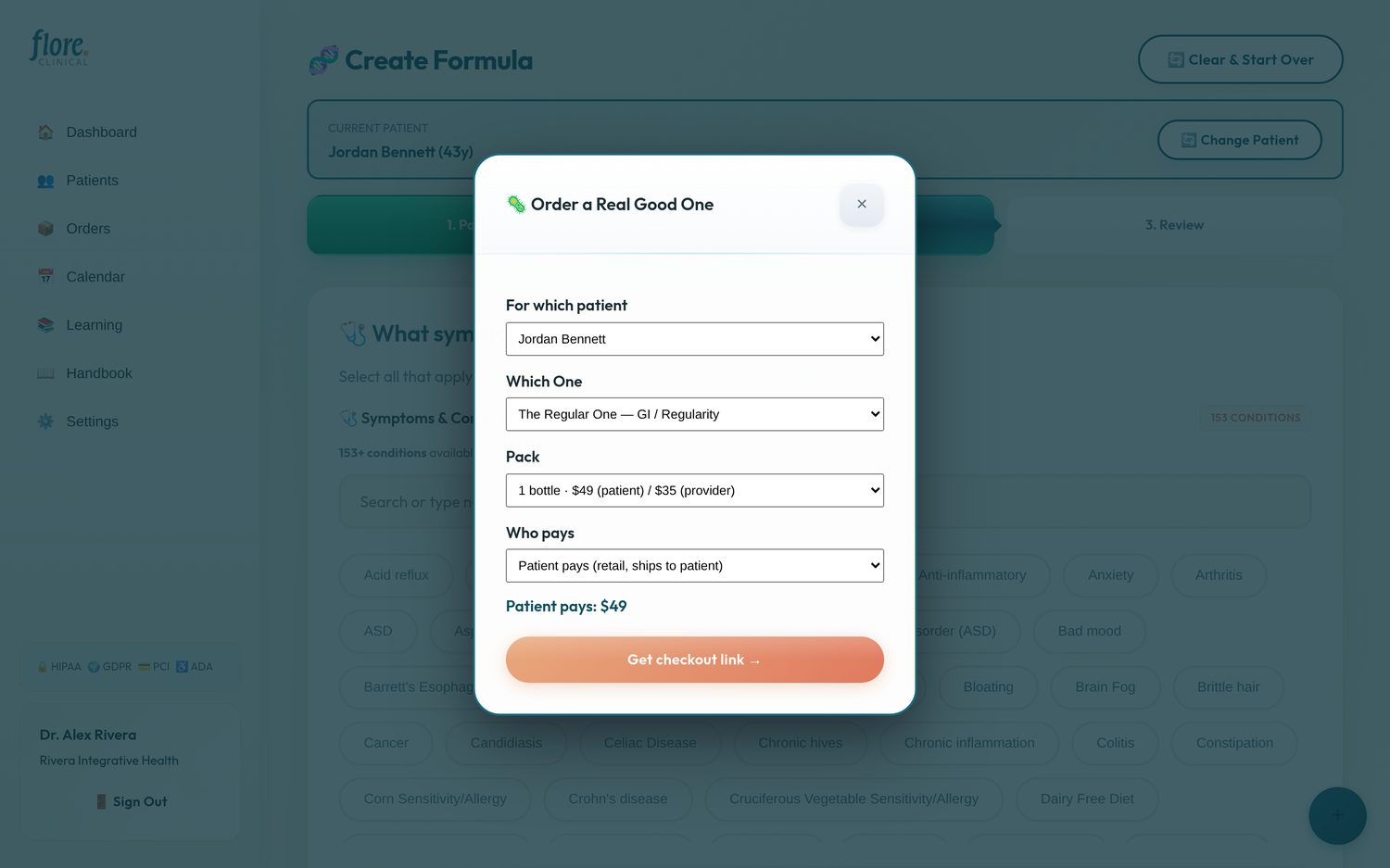 Order a GoodOne modal in the Flore Clinical portal
