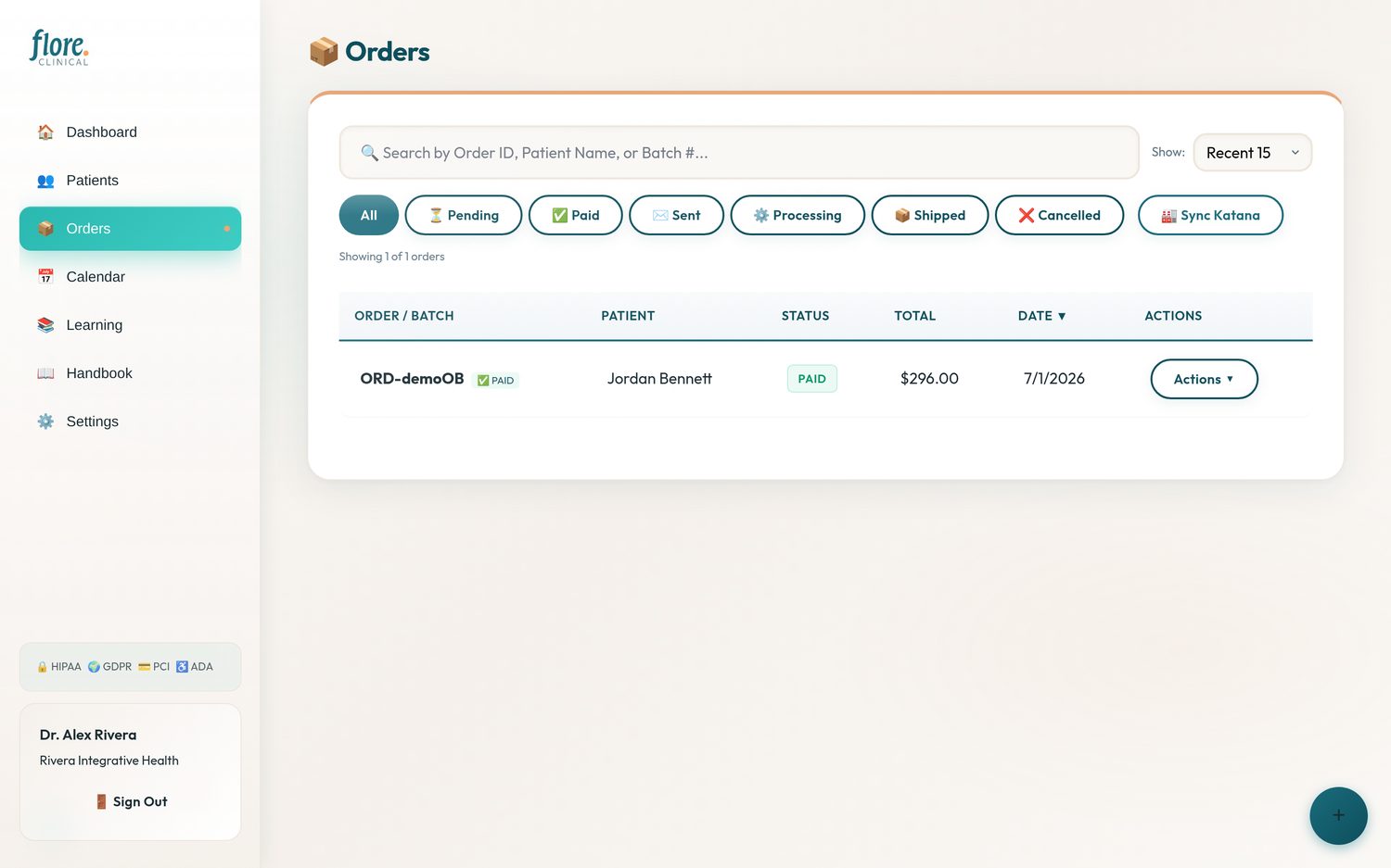 Orders list